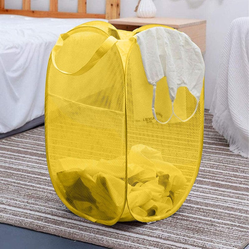 Buenod Mesh Pop up Laundry Hamper, Foldable Clothes Hamper Laundry Basket for Rooms, Apartment, College Dorm or Travel, Yellow - Image 3
